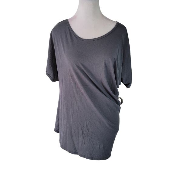 Peruvian Connection Size L Draped Gathered Asymmetrical Top Pima Cotton Gray - Picture 1 of 8